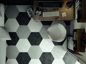 Geometric white, gray, and black tiles