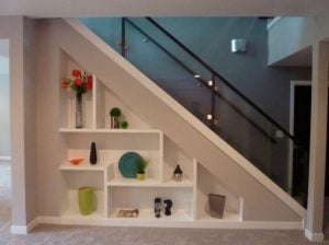 Shelves under a stairway