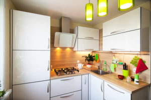 White and brown interior for small kitchen